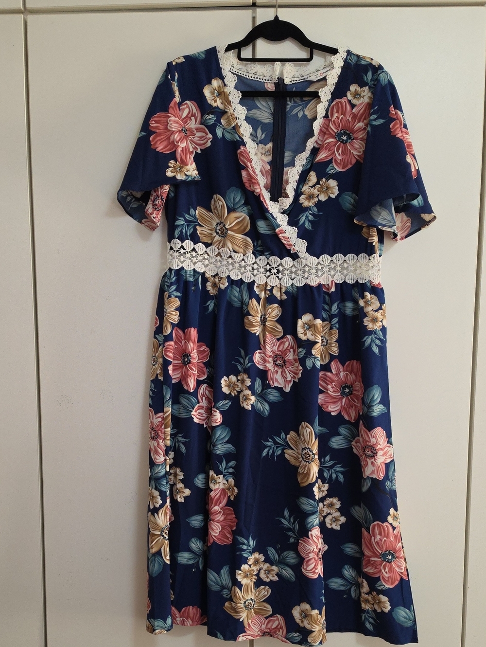 PatPat Navy Floral Lace-Trim Maxi Dress